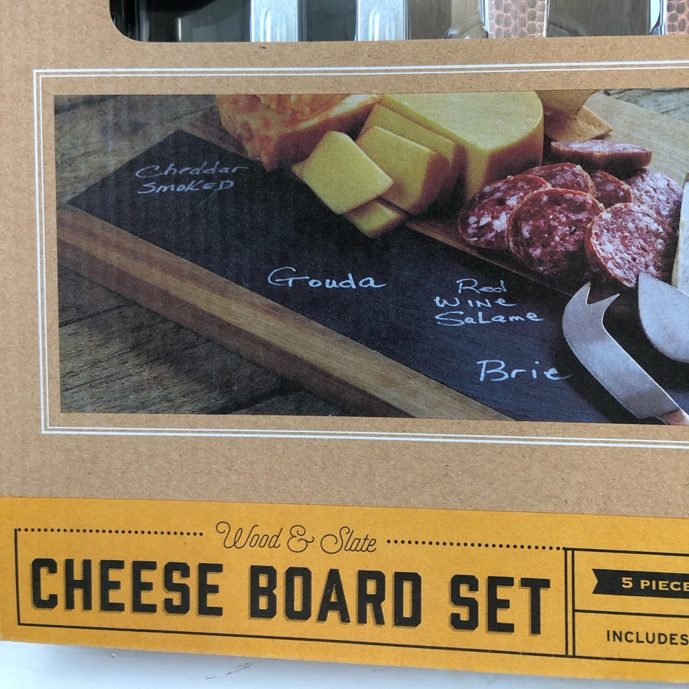 NEW Acacia Wood & Slate Cheese Charcuterie Board Serving Set